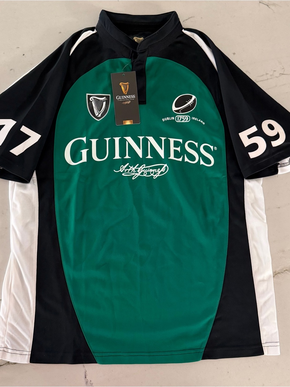 Guinness Performance Ireland Rugby Jersey Shirt Men’s L Black Green 1759 New